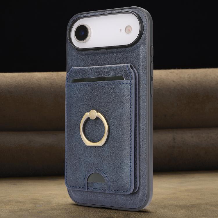 For iPhone 17 Air Kalebol Strong MagSafe Ring Magnetic Card Bag Holder Leather Phone Case(Blue) - iPhone 17 Air Cases by Kalebol | Online Shopping UK | buy2fix