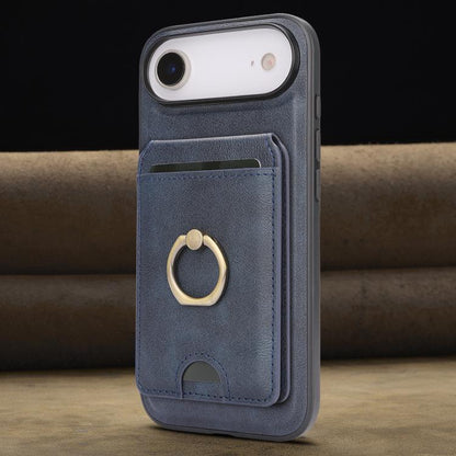 For iPhone 17 Air Kalebol Strong MagSafe Ring Magnetic Card Bag Holder Leather Phone Case(Blue) - iPhone 17 Air Cases by Kalebol | Online Shopping UK | buy2fix