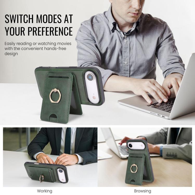 For iPhone 17 Air Kalebol Strong MagSafe Ring Magnetic Card Bag Holder Leather Phone Case(Green) - iPhone 17 Air Cases by Kalebol | Online Shopping UK | buy2fix