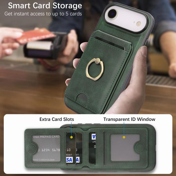 For iPhone 17 Air Kalebol Strong MagSafe Ring Magnetic Card Bag Holder Leather Phone Case(Green) - iPhone 17 Air Cases by Kalebol | Online Shopping UK | buy2fix