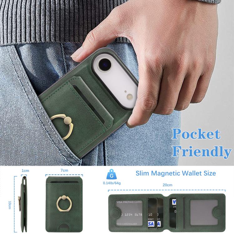 For iPhone 17 Air Kalebol Strong MagSafe Ring Magnetic Card Bag Holder Leather Phone Case(Green) - iPhone 17 Air Cases by Kalebol | Online Shopping UK | buy2fix