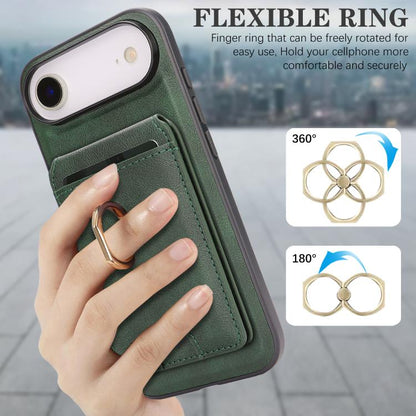 For iPhone 17 Air Kalebol Strong MagSafe Ring Magnetic Card Bag Holder Leather Phone Case(Green) - iPhone 17 Air Cases by Kalebol | Online Shopping UK | buy2fix