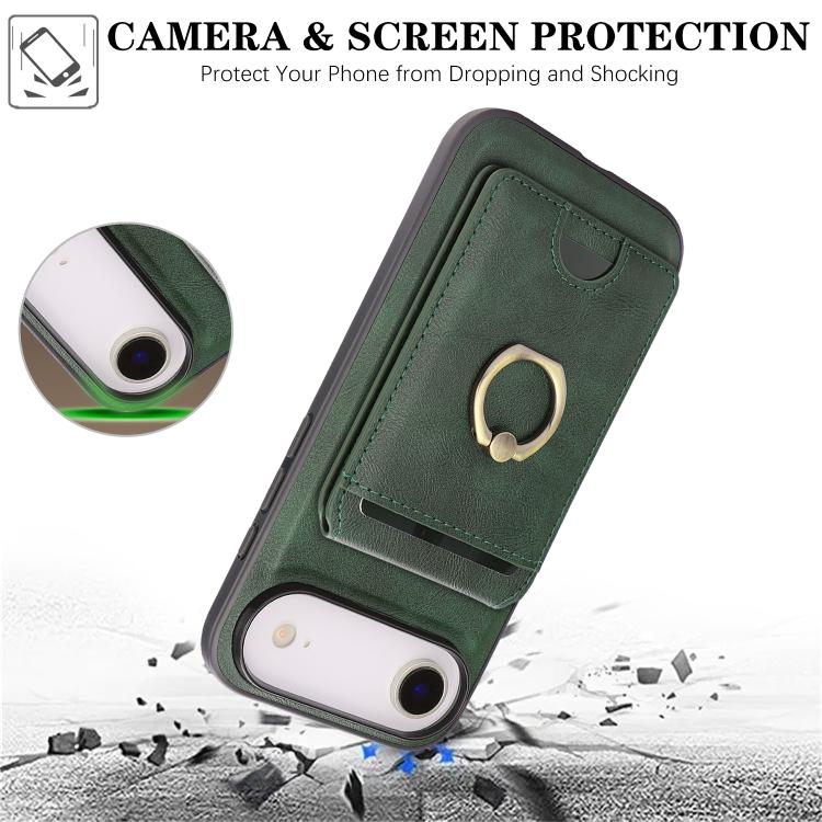 For iPhone 17 Air Kalebol Strong MagSafe Ring Magnetic Card Bag Holder Leather Phone Case(Green) - iPhone 17 Air Cases by Kalebol | Online Shopping UK | buy2fix