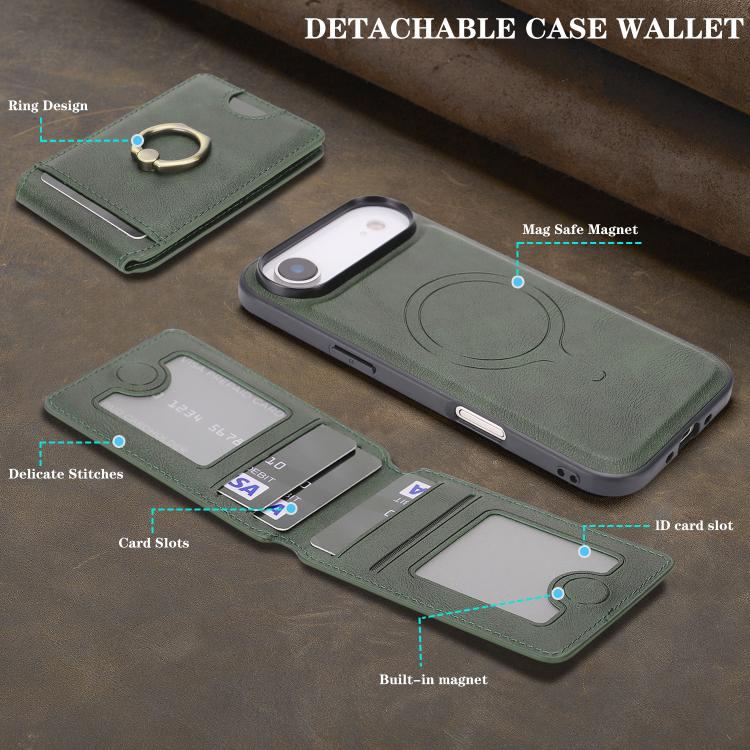 For iPhone 17 Air Kalebol Strong MagSafe Ring Magnetic Card Bag Holder Leather Phone Case(Green) - iPhone 17 Air Cases by Kalebol | Online Shopping UK | buy2fix