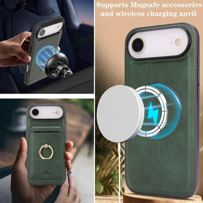 For iPhone 17 Air Kalebol Strong MagSafe Ring Magnetic Card Bag Holder Leather Phone Case(Green) - iPhone 17 Air Cases by Kalebol | Online Shopping UK | buy2fix