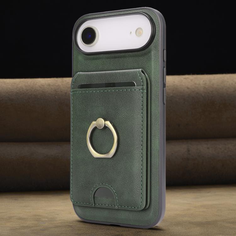 For iPhone 17 Air Kalebol Strong MagSafe Ring Magnetic Card Bag Holder Leather Phone Case(Green) - iPhone 17 Air Cases by Kalebol | Online Shopping UK | buy2fix