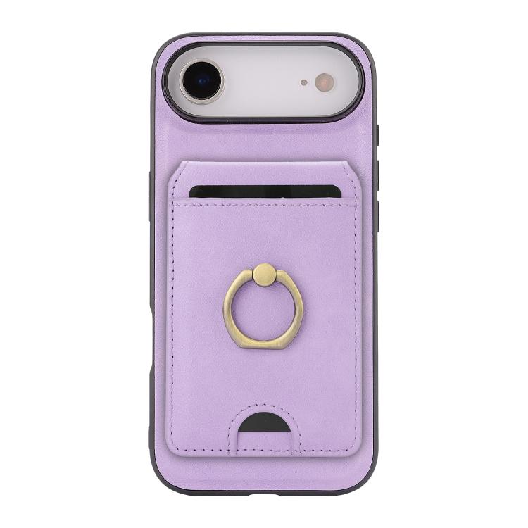For iPhone 17 Air Kalebol Strong MagSafe Ring Magnetic Card Bag Holder Leather Phone Case(Purple) - iPhone 17 Air Cases by Kalebol | Online Shopping UK | buy2fix