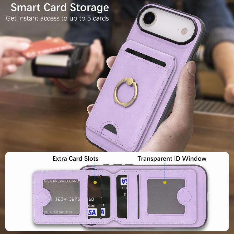 For iPhone 17 Air Kalebol Strong MagSafe Ring Magnetic Card Bag Holder Leather Phone Case(Purple) - iPhone 17 Air Cases by Kalebol | Online Shopping UK | buy2fix