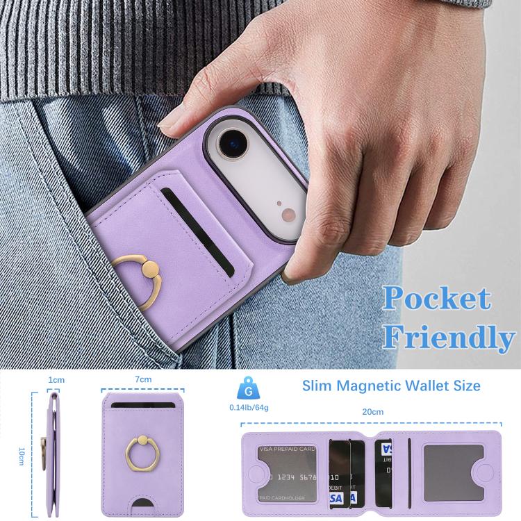 For iPhone 17 Air Kalebol Strong MagSafe Ring Magnetic Card Bag Holder Leather Phone Case(Purple) - iPhone 17 Air Cases by Kalebol | Online Shopping UK | buy2fix