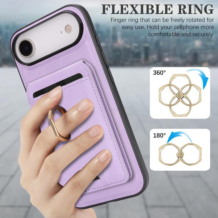 For iPhone 17 Air Kalebol Strong MagSafe Ring Magnetic Card Bag Holder Leather Phone Case(Purple) - iPhone 17 Air Cases by Kalebol | Online Shopping UK | buy2fix