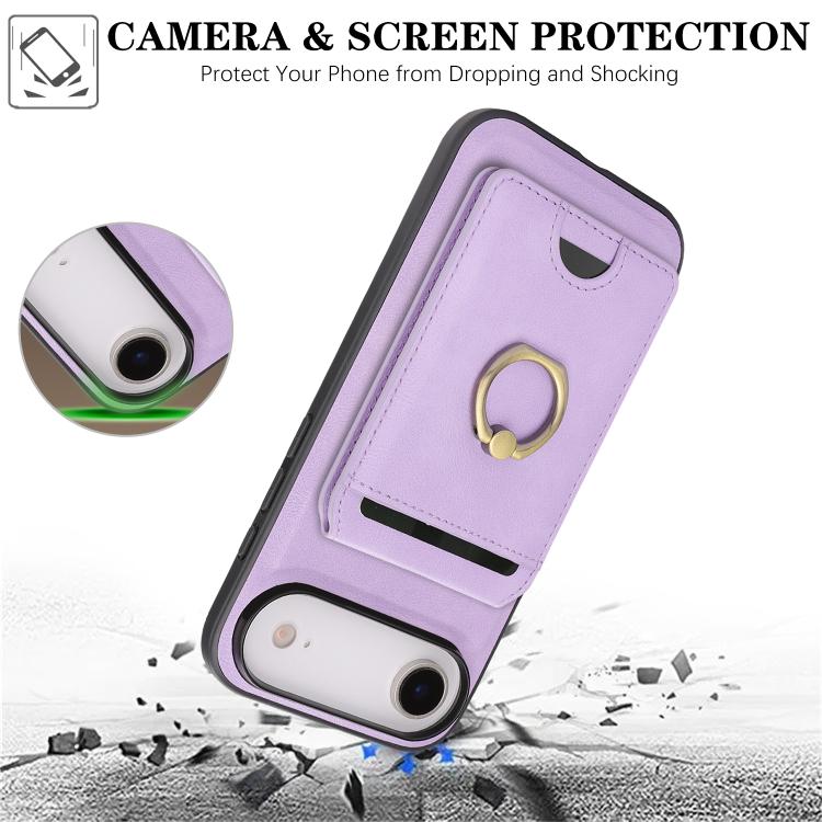For iPhone 17 Air Kalebol Strong MagSafe Ring Magnetic Card Bag Holder Leather Phone Case(Purple) - iPhone 17 Air Cases by Kalebol | Online Shopping UK | buy2fix