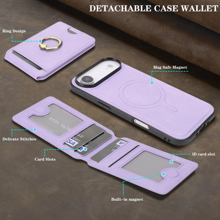 For iPhone 17 Air Kalebol Strong MagSafe Ring Magnetic Card Bag Holder Leather Phone Case(Purple) - iPhone 17 Air Cases by Kalebol | Online Shopping UK | buy2fix