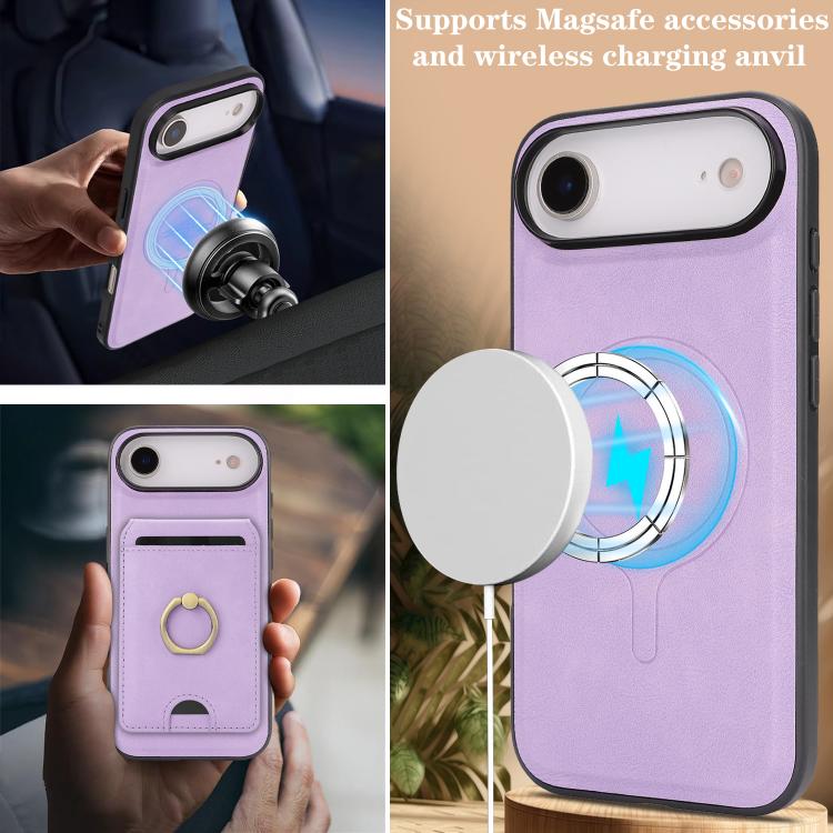 For iPhone 17 Air Kalebol Strong MagSafe Ring Magnetic Card Bag Holder Leather Phone Case(Purple) - iPhone 17 Air Cases by Kalebol | Online Shopping UK | buy2fix