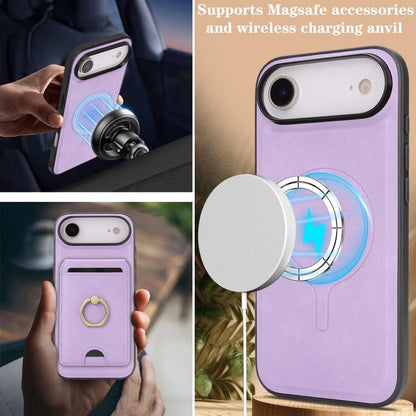For iPhone 17 Air Kalebol Strong MagSafe Ring Magnetic Card Bag Holder Leather Phone Case(Purple) - iPhone 17 Air Cases by Kalebol | Online Shopping UK | buy2fix