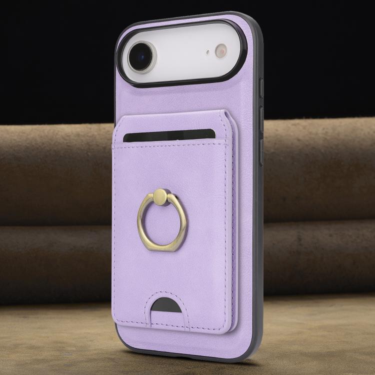 For iPhone 17 Air Kalebol Strong MagSafe Ring Magnetic Card Bag Holder Leather Phone Case(Purple) - iPhone 17 Air Cases by Kalebol | Online Shopping UK | buy2fix