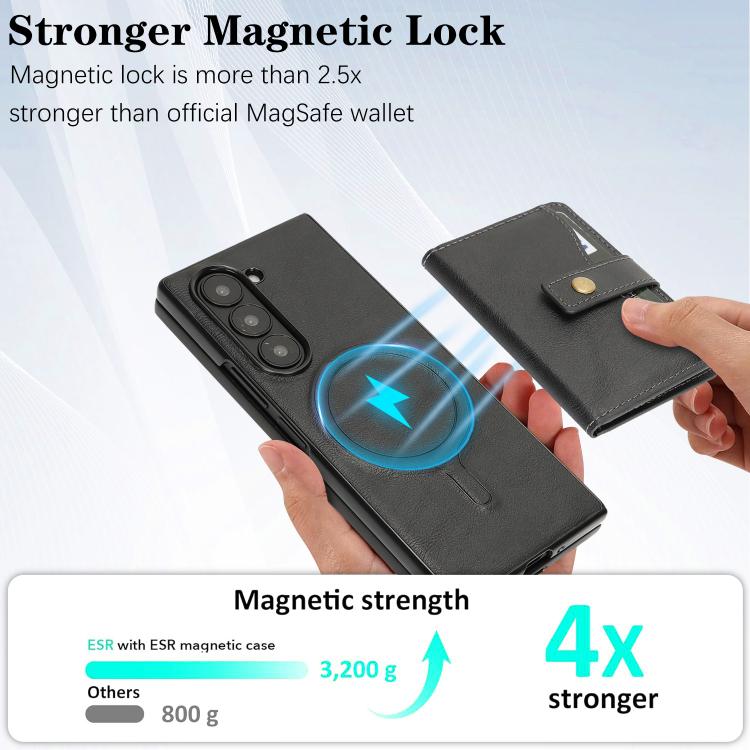 For Samsung Galaxy Z Fold7 Kalebol Magnetic Button Card Bag MagSafe Ring Leather Phone Case(Black) - Galaxy Z Fold7 5G Cases by Kalebol | Online Shopping UK | buy2fix