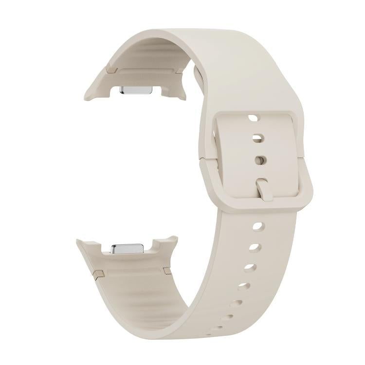 For Samsung Galaxy Watch8 / Watch8 Classic Solid Color Stitched Silicone Watch Band, Size:M(Beige) - Watch Bands by buy2fix | Online Shopping UK | buy2fix