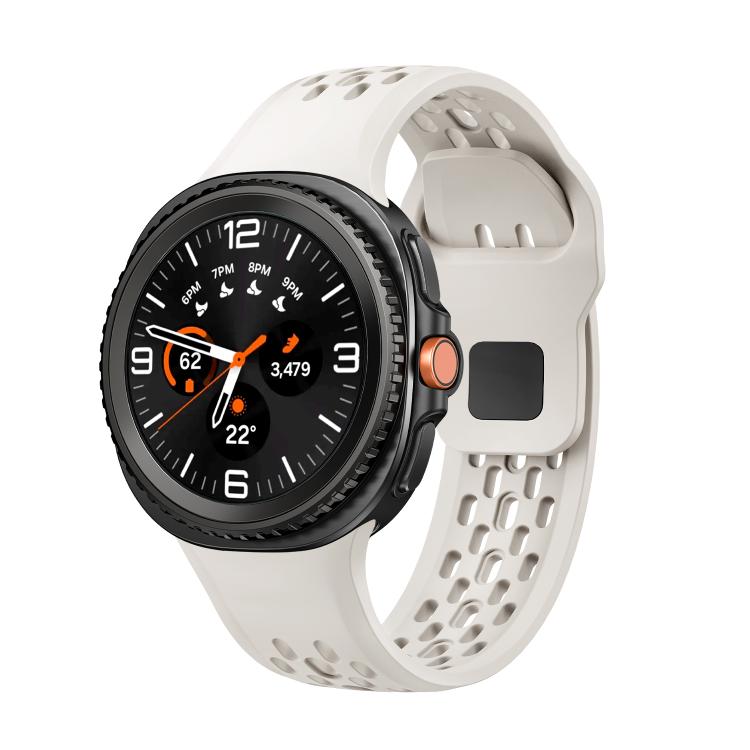 For Samsung Galaxy Watch8 / Watch8 Classic Hole Style Black Reverse Buckle Silicone Watch Band(Beige) - Watch Bands by buy2fix | Online Shopping UK | buy2fix