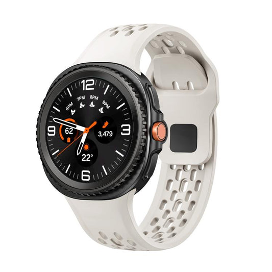 For Samsung Galaxy Watch8 / Watch8 Classic Hole Style Black Reverse Buckle Silicone Watch Band(Beige) - Watch Bands by buy2fix | Online Shopping UK | buy2fix