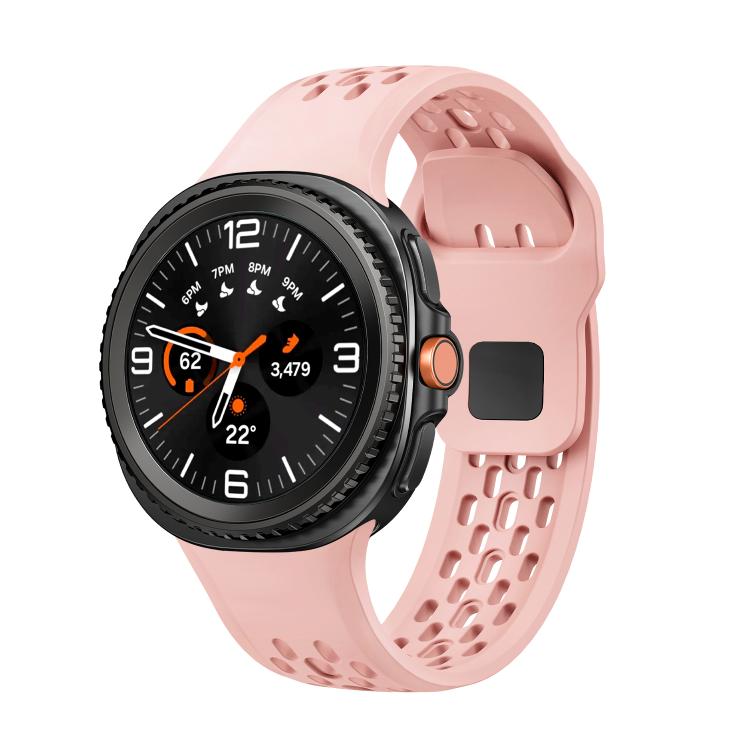 For Samsung Galaxy Watch8 / Watch8 Classic Hole Style Black Reverse Buckle Silicone Watch Band(Pink) - Watch Bands by buy2fix | Online Shopping UK | buy2fix