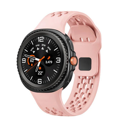 For Samsung Galaxy Watch8 / Watch8 Classic Hole Style Black Reverse Buckle Silicone Watch Band(Pink) - Watch Bands by buy2fix | Online Shopping UK | buy2fix