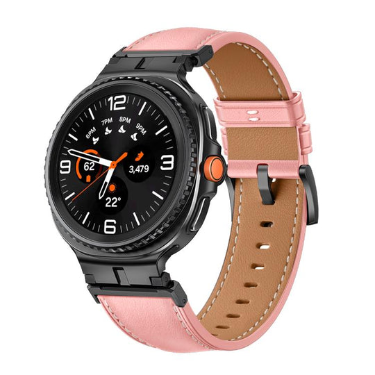 For Galaxy Watch9 / 8 / 8 Classic Metal Head Connector Genuine Leather Watch Band(Pink Black)