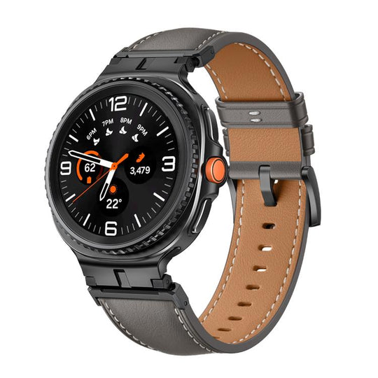 For Galaxy Watch9 / 8 / 8 Classic Metal Head Connector Genuine Leather Watch Band(Gray Black)