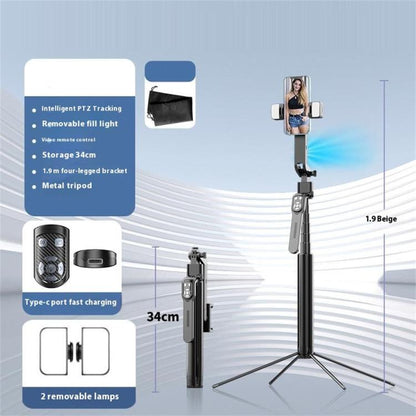 Q530TK Portable Metal Phone Stand Selfie Stick Expandable Auto Face Tracking Tripod with Dual Fill Light - Selfie Light by buy2fix | Online Shopping UK | buy2fix