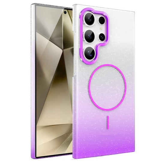 For Samsung Galaxy S24 Ultra 5G Gold Diamond Glitter Gradient MagSafe Shockproof Phone Case(Purple)