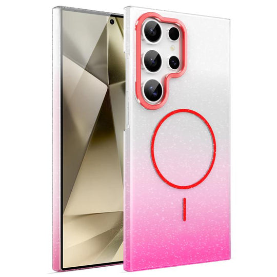 For Samsung Galaxy S24 Ultra 5G Gold Diamond Glitter Gradient MagSafe Shockproof Phone Case(Red)