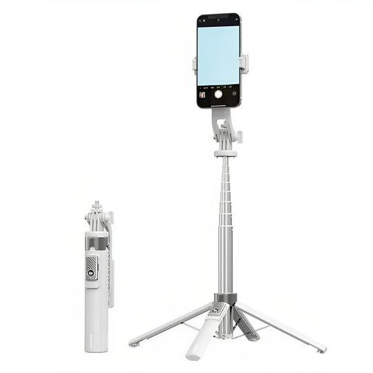 P135 Portable Extendable Selfie Stick Phone Holder Tripod with Remote Control(White)