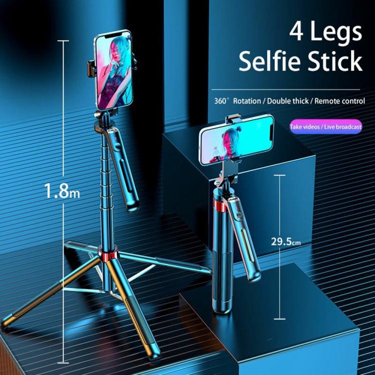 P195 Retractable Four-Legged Stand Expandable Phone Stand Bluetooth Remote Control Selfie Stick - Selfie Sticks by buy2fix | Online Shopping UK | buy2fix