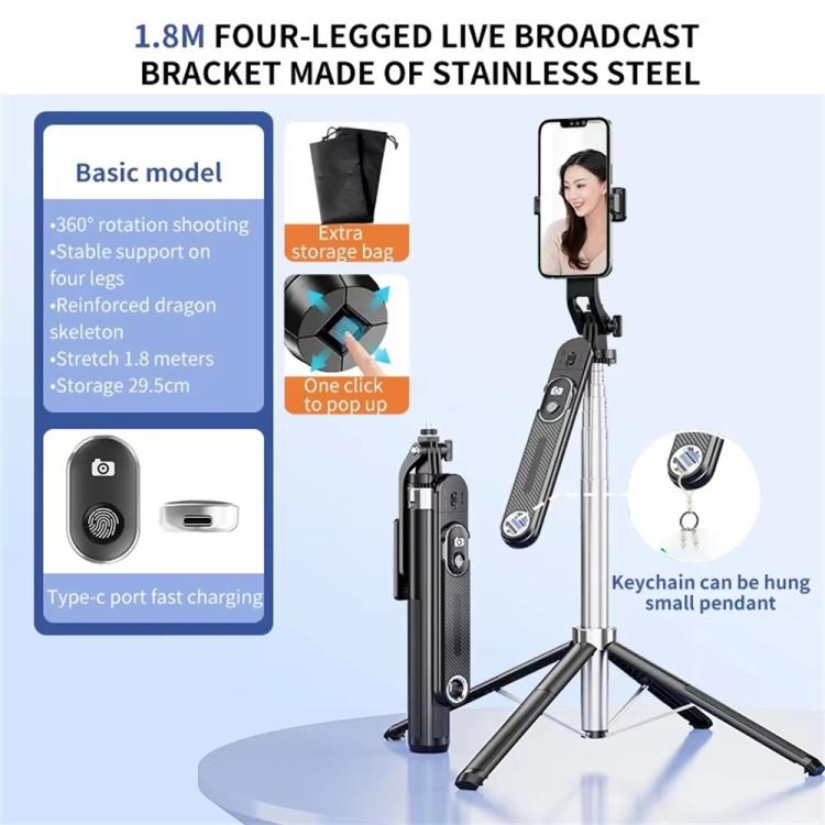 P510 Retractable Four-Legs Stand Portable Phone Stand Selfie Stick with Bluetooth Remote Control - Selfie Sticks by buy2fix | Online Shopping UK | buy2fix