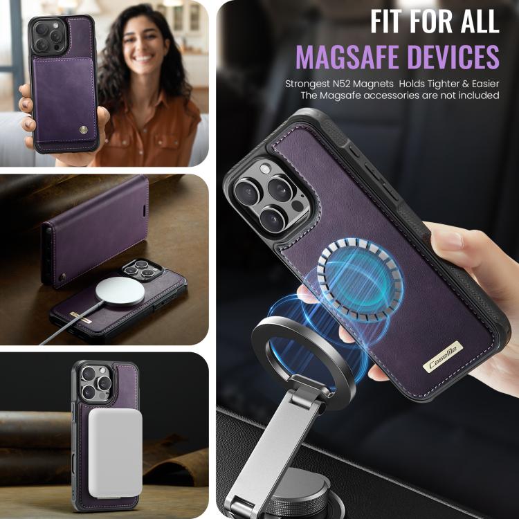 For iPhone 16 Pro Max CaseMe C49 MagSafe RFID Blocking Detachable Wallet Leather Phone Case(Purple) - iPhone 16 Pro Max Cases by CaseMe | Online Shopping UK | buy2fix