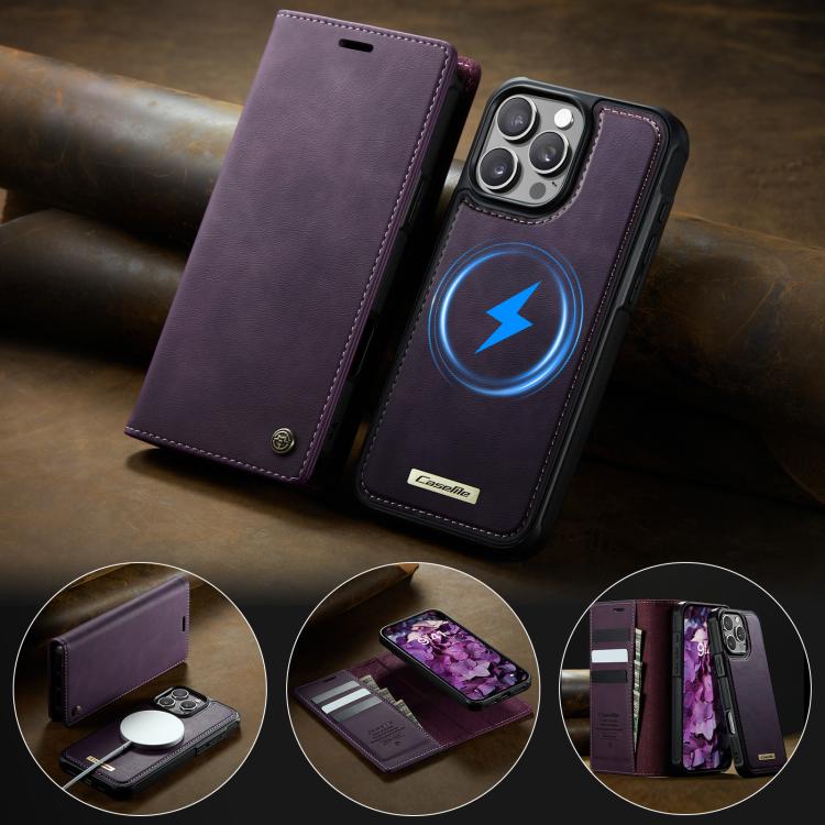 For iPhone 16 Pro Max CaseMe C49 MagSafe RFID Blocking Detachable Wallet Leather Phone Case(Purple) - iPhone 16 Pro Max Cases by CaseMe | Online Shopping UK | buy2fix