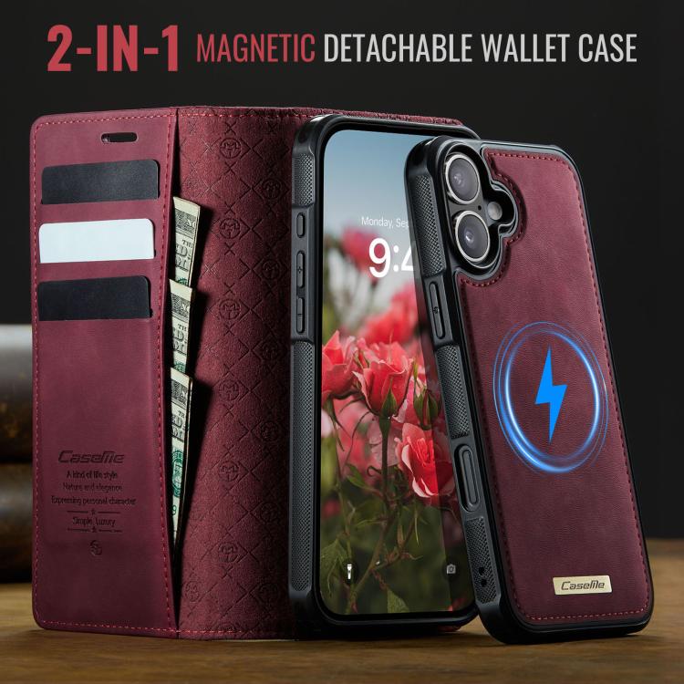 For iPhone 16 CaseMe C49 MagSafe RFID Blocking Detachable Wallet Leather Phone Case(Red) - iPhone 16 Cases by CaseMe | Online Shopping UK | buy2fix