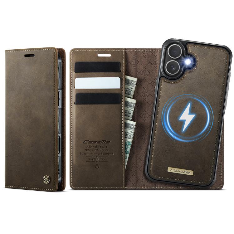 For iPhone 16 CaseMe C49 MagSafe RFID Blocking Detachable Wallet Leather Phone Case(Coffee) - iPhone 16 Cases by CaseMe | Online Shopping UK | buy2fix