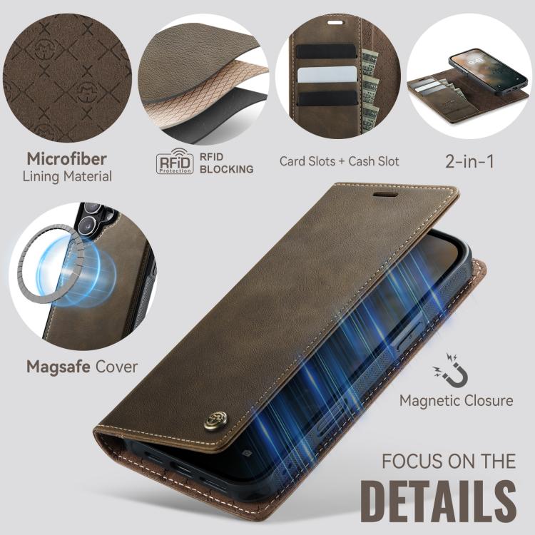 For iPhone 16 CaseMe C49 MagSafe RFID Blocking Detachable Wallet Leather Phone Case(Coffee) - iPhone 16 Cases by CaseMe | Online Shopping UK | buy2fix