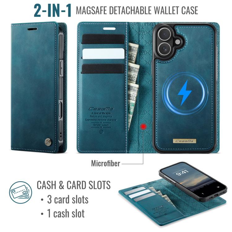 For iPhone 16 CaseMe C49 MagSafe RFID Blocking Detachable Wallet Leather Phone Case(Green) - iPhone 16 Cases by CaseMe | Online Shopping UK | buy2fix
