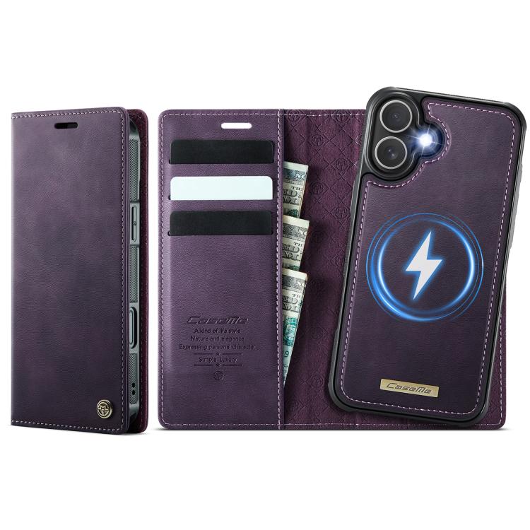 For iPhone 16 CaseMe C49 MagSafe RFID Blocking Detachable Wallet Leather Phone Case(Purple) - iPhone 16 Cases by CaseMe | Online Shopping UK | buy2fix