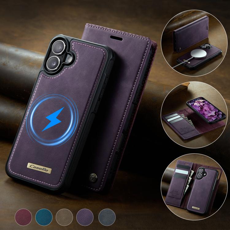 For iPhone 16 CaseMe C49 MagSafe RFID Blocking Detachable Wallet Leather Phone Case(Purple) - iPhone 16 Cases by CaseMe | Online Shopping UK | buy2fix