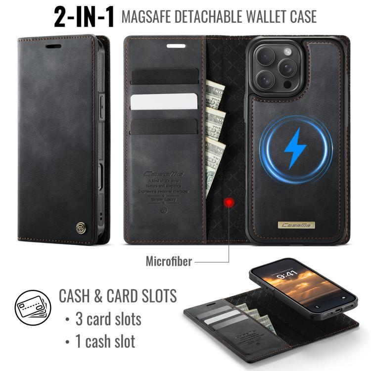 For iPhone 16 Pro CaseMe C49 MagSafe RFID Blocking Detachable Wallet Leather Phone Case(Black) - iPhone 16 Pro Cases by CaseMe | Online Shopping UK | buy2fix