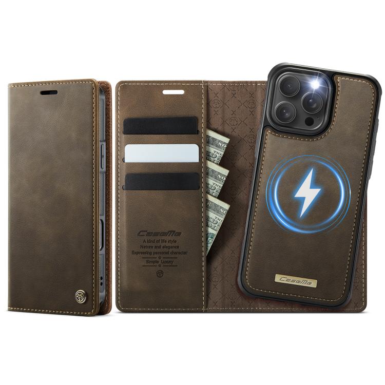 For iPhone 16 Pro CaseMe C49 MagSafe RFID Blocking Detachable Wallet Leather Phone Case(Coffee) - iPhone 16 Pro Cases by CaseMe | Online Shopping UK | buy2fix