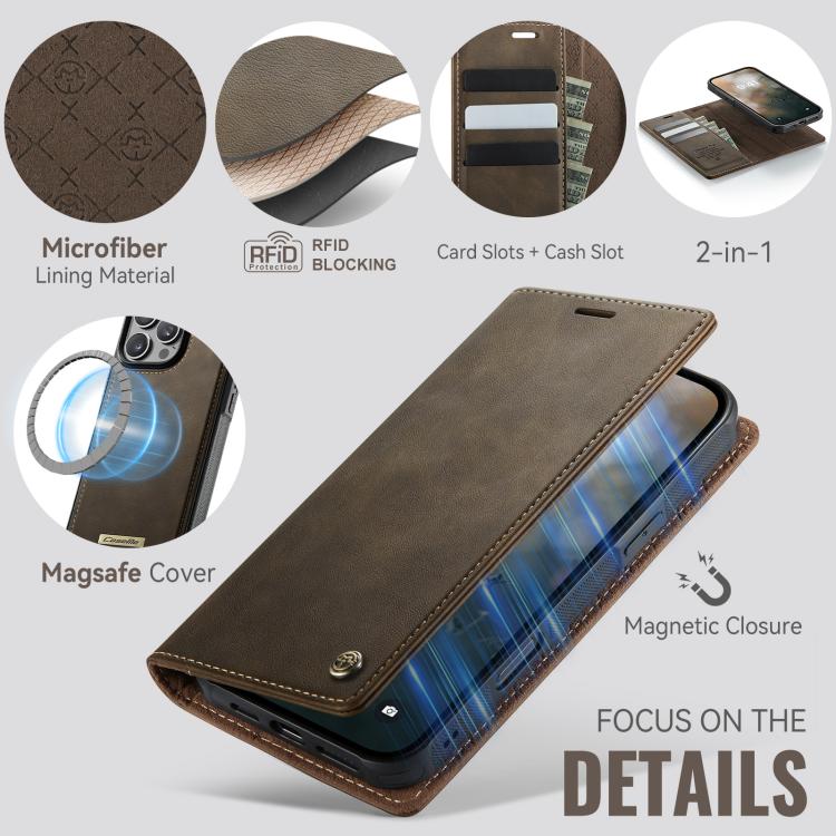 For iPhone 16 Pro CaseMe C49 MagSafe RFID Blocking Detachable Wallet Leather Phone Case(Coffee) - iPhone 16 Pro Cases by CaseMe | Online Shopping UK | buy2fix