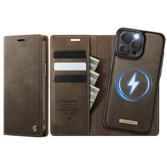 For iPhone 14 Pro Max CaseMe C49 MagSafe RFID Blocking Detachable Wallet Leather Phone Case(Coffee)