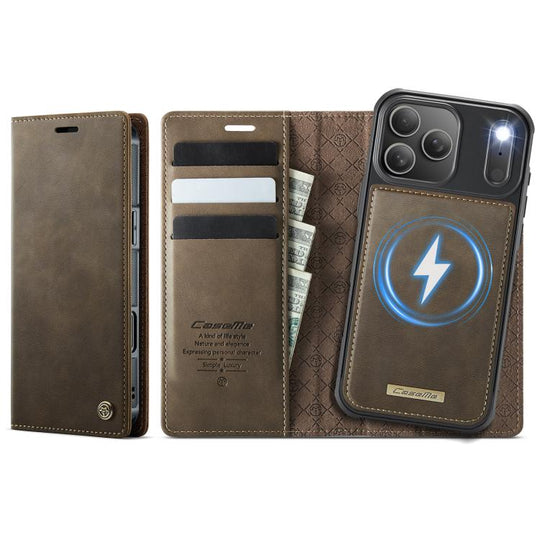 For iPhone 17 Pro Max CaseMe C49 MagSafe RFID Blocking Detachable Wallet Leather Phone Case(Coffee)