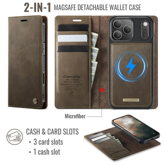 For iPhone 17 Pro Max CaseMe C49 MagSafe RFID Blocking Detachable Wallet Leather Phone Case(Coffee) - iPhone 17 Pro Max Cases by CaseMe | Online Shopping UK | buy2fix