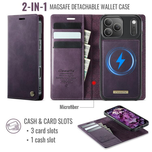 For iPhone 17 Pro Max CaseMe C49 MagSafe RFID Blocking Detachable Wallet Leather Phone Case(Purple) - iPhone 17 Pro Max Cases by CaseMe | Online Shopping UK | buy2fix