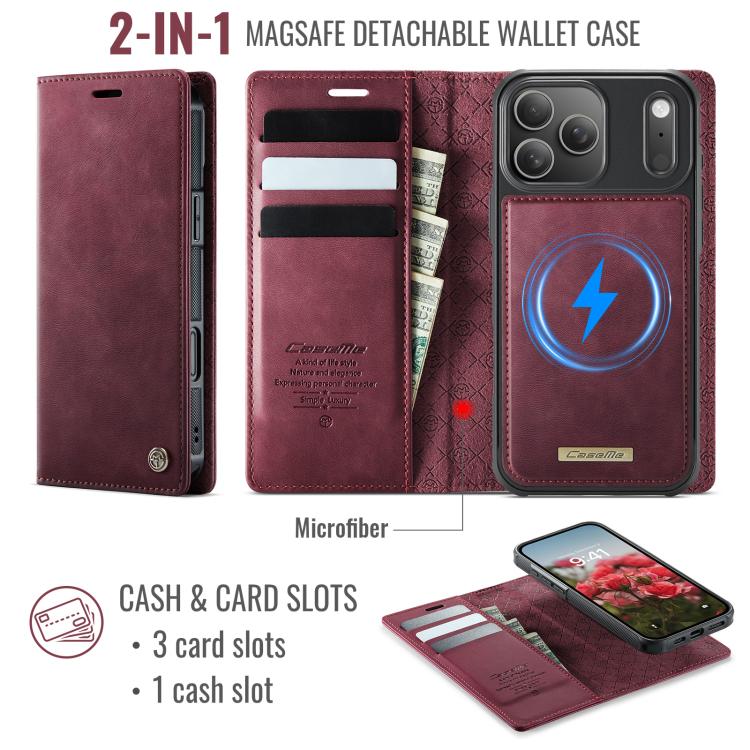 For iPhone 17 Pro CaseMe C49 MagSafe RFID Blocking Detachable Wallet Leather Phone Case(Red) - iPhone 17 Pro Cases by CaseMe | Online Shopping UK | buy2fix