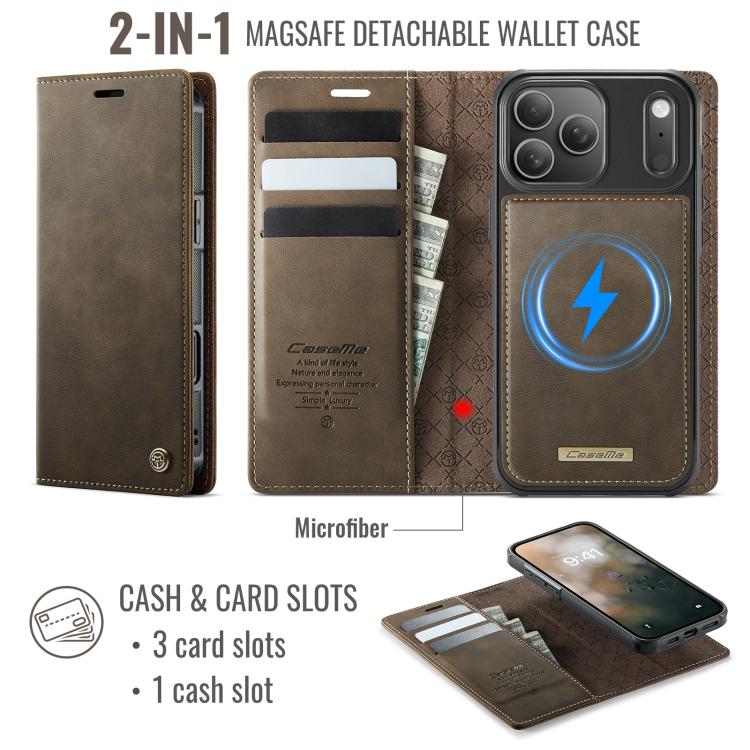 For iPhone 17 Pro CaseMe C49 MagSafe RFID Blocking Detachable Wallet Leather Phone Case(Coffee) - iPhone 17 Pro Cases by CaseMe | Online Shopping UK | buy2fix